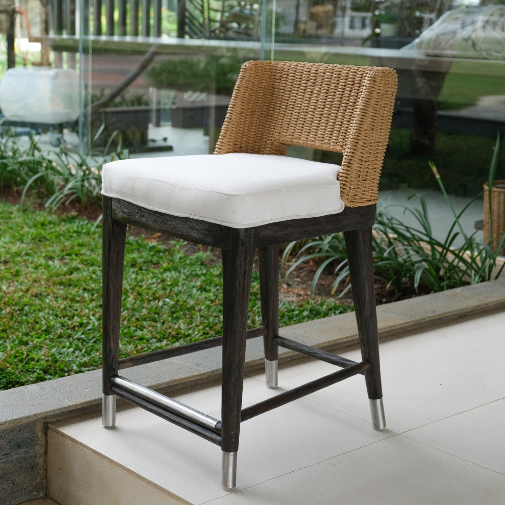 Fritz Rope Teak Outdoor Bar Stool