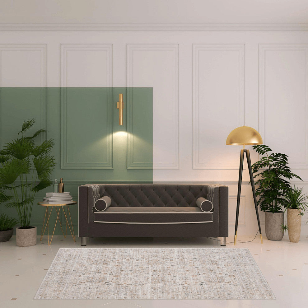 5' X 8' Beige Botanical Area Rug