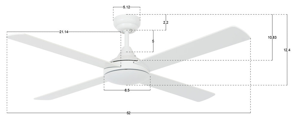 Lucci Air Airlie II 52" with Remote Ceiling Fan, White