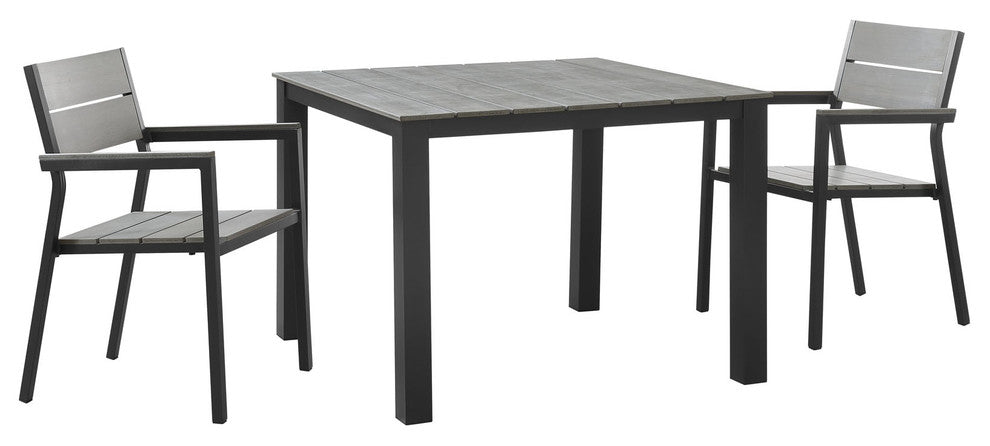 Maine 3 Piece Outdoor Patio Dining Set, Brown Gray