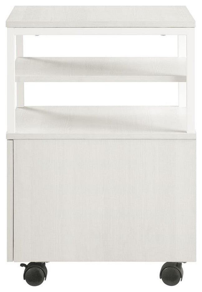 OSP Home Furnishings Contempo Mobile Cart in Campanula White with Metal Frame