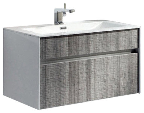 Eviva Ashy 32" Wall Mount Modern Bathroom Vanity Ash Gray White Integrated Sink