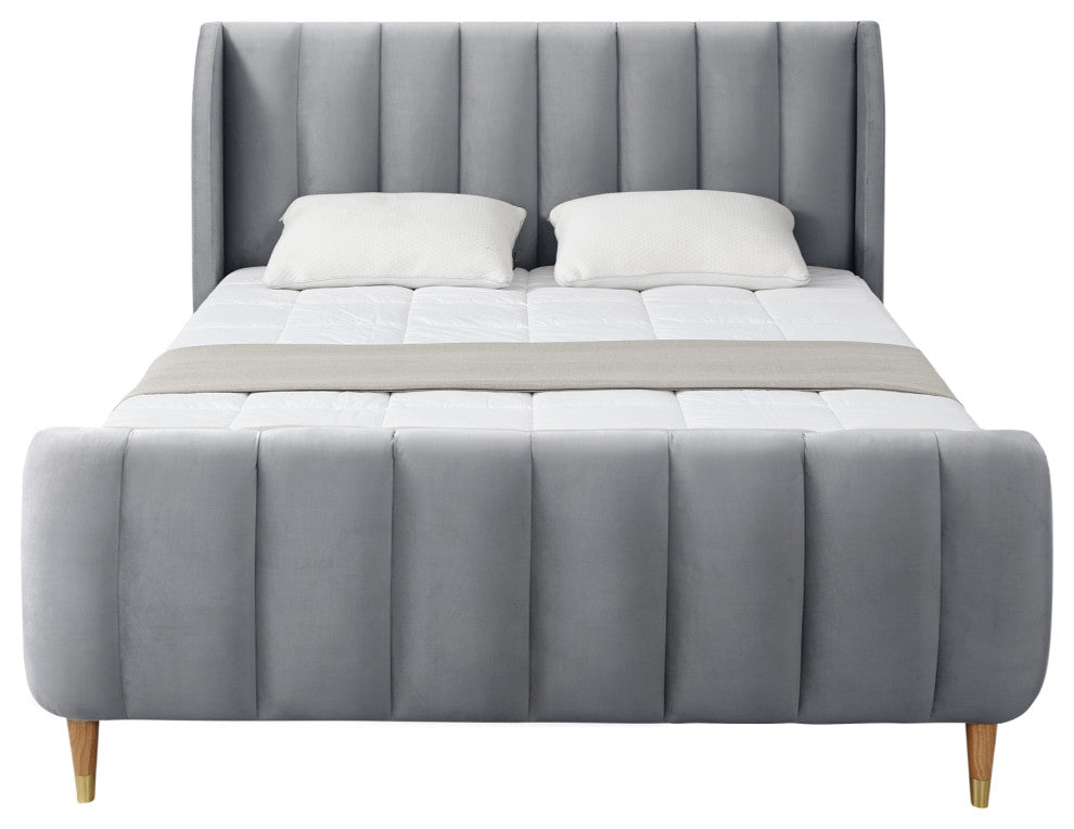 Loft Lyfe Eliyahu Bed Upholstered, Gray Velvet Queen