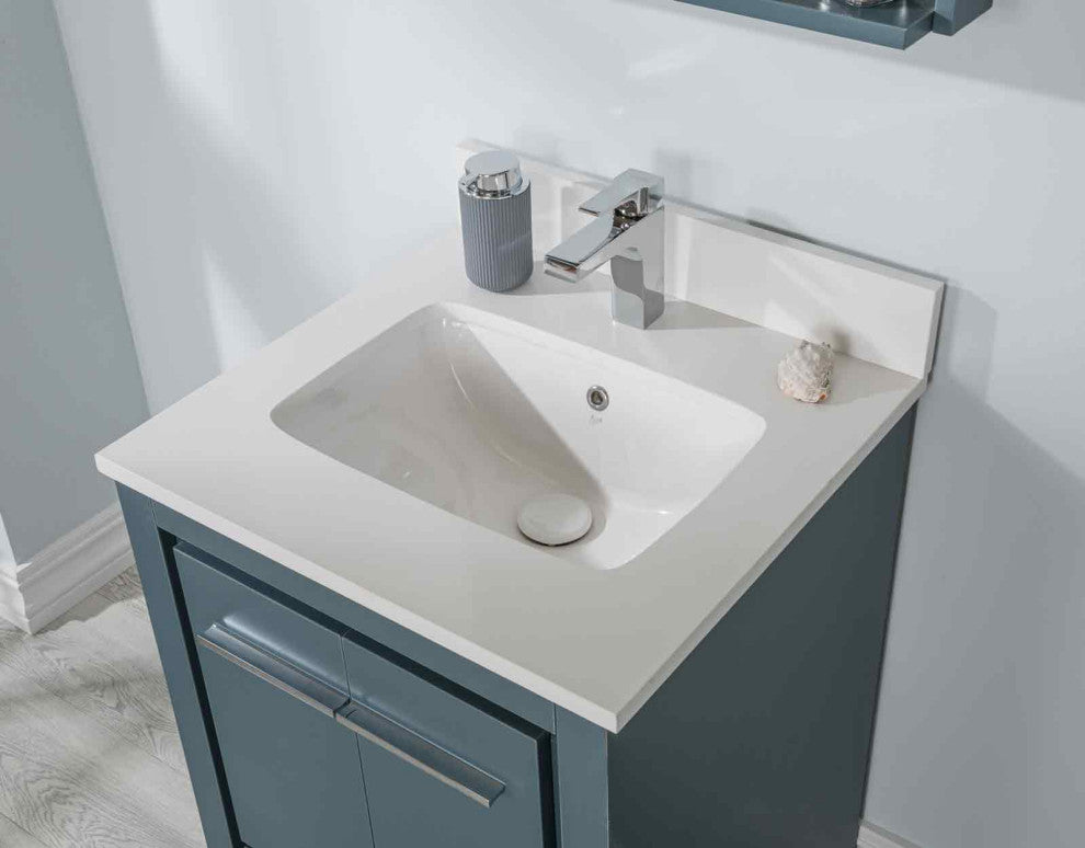 Mila Collection 24" Bathroom Vanity With Sink, Mirror, Countertop, Alasca Blue