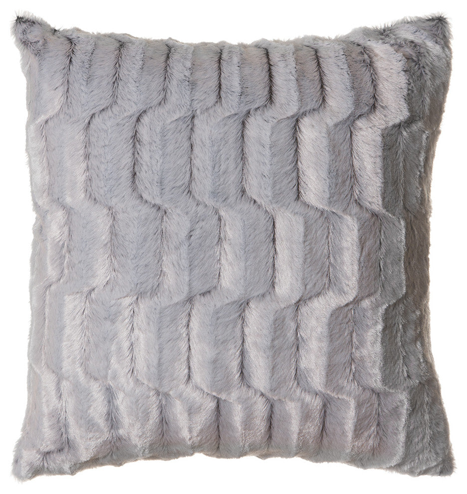 Faux Fur Throw Pillow 18"X18" (Cover Only), Modern Grey Plush Rabbit