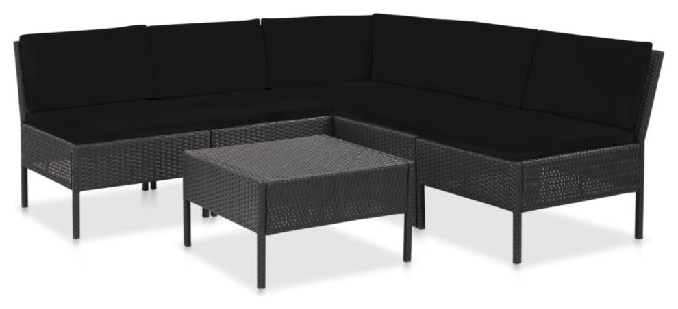 vidaXL 6-Piece Garden Lounge Set With Cushions Poly Rattan Black