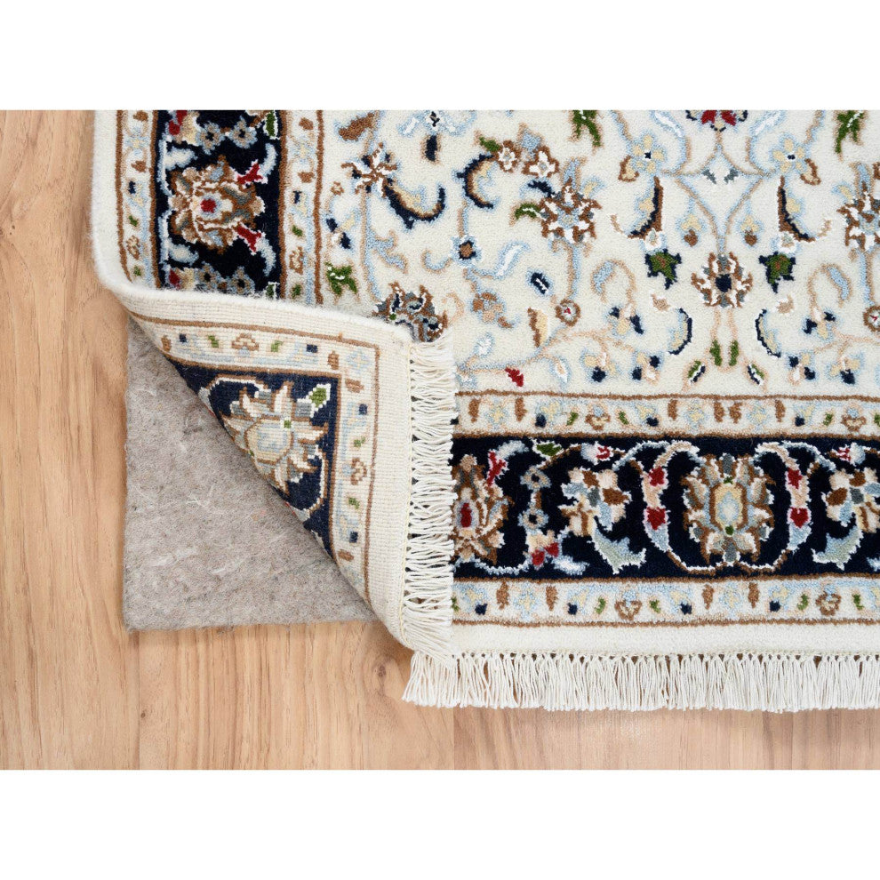Ivory, Nain 250 KPSI Wool and Silk Hand Knotted, Runner Rug, 2'8" x 8'3"
