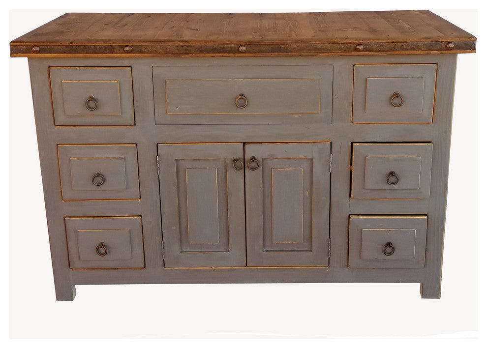 Rialto Rustic Reclaimed Wood Bathroom Vanity, Gray, 60"x20"x32"
