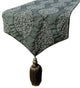 Decorative Table Runner Grey Jacquard Silk, Beaded Tassels - Celestial Paisley