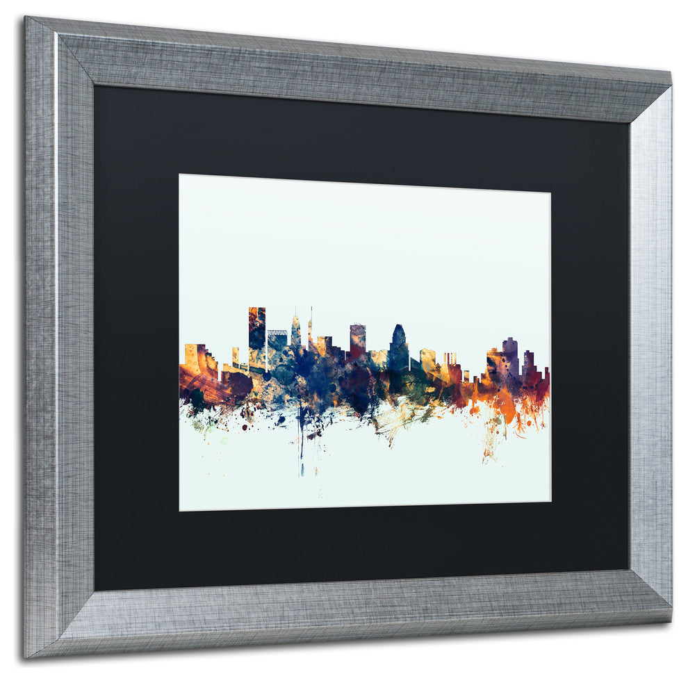 Michael Tompsett 'Baltimore MD Skyline Blue' Matted Framed Art, 16x20