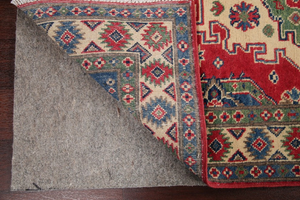 Hand-Knotted Wool Kazak Traditional Oriental Pakistani Area Rug, Red, 4'8"X3'4"