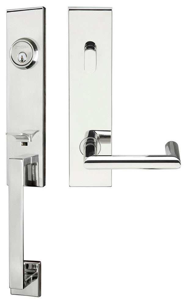 Stuttgart Lever, Tubular Entry Handleset, LHR, Polished Stainless Steel