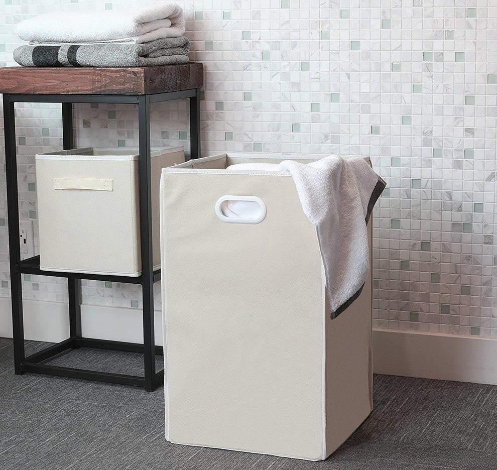 Foldable Closet Laundry Hamper Basket, Beige