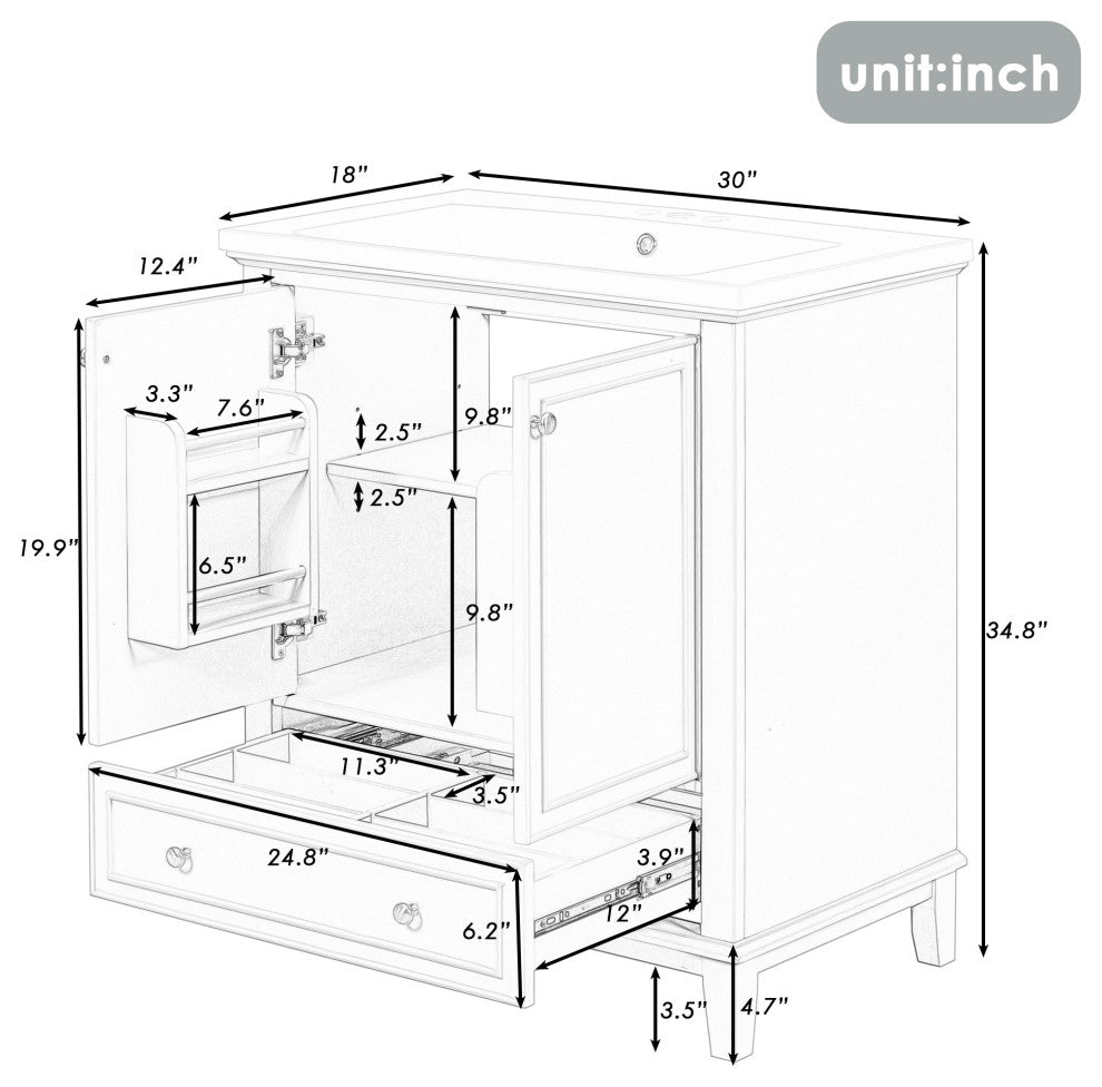 TATEUS 30" Green Bathroom Vanity with Sink - Modern Design, Functional Storage