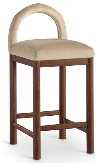 Conrad Upholstered Bar and Counter Stool, Beige, Velvet, Brown