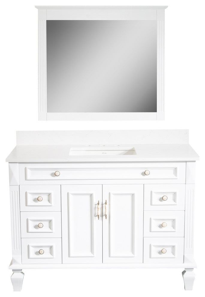 48 Inch Bathroom Vanity Set with 38 Inch Mirror, Quartz Top, cUPC Certified Sink, White