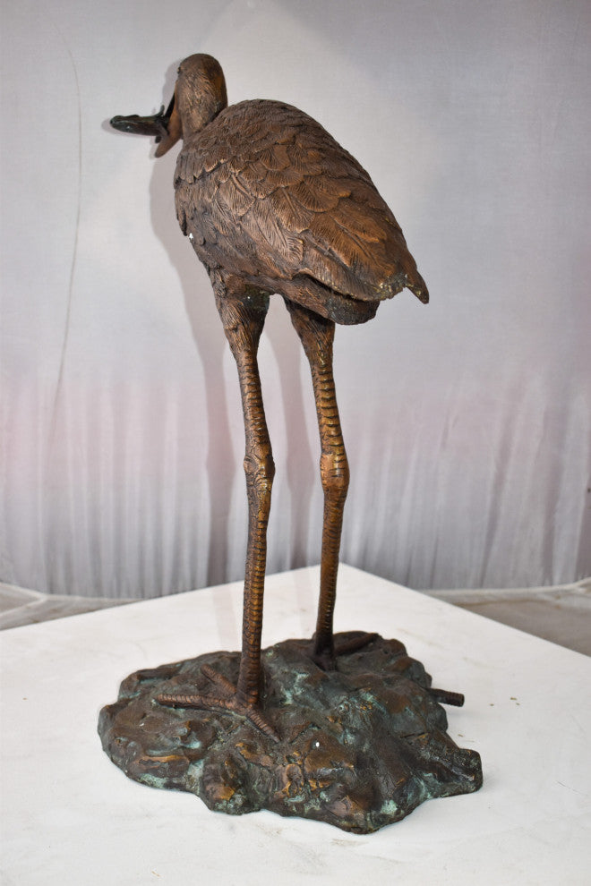 Heron With Prey Brown Patina Bronze Statue Fountain Size: 26" x 15" x 25"H