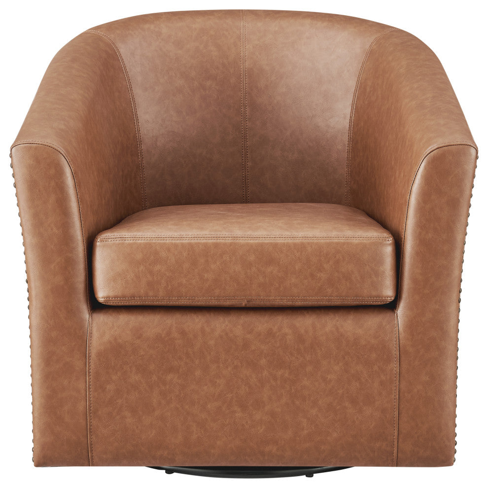 Ernest PU Swivel Accent Arm Chair, Vintage Cider