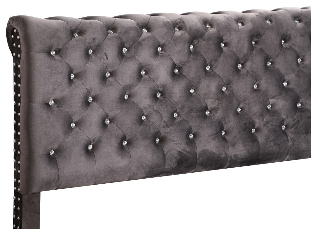 Princeton Tufted Upholstered Faux Leather Bed, Smoke Gray, King