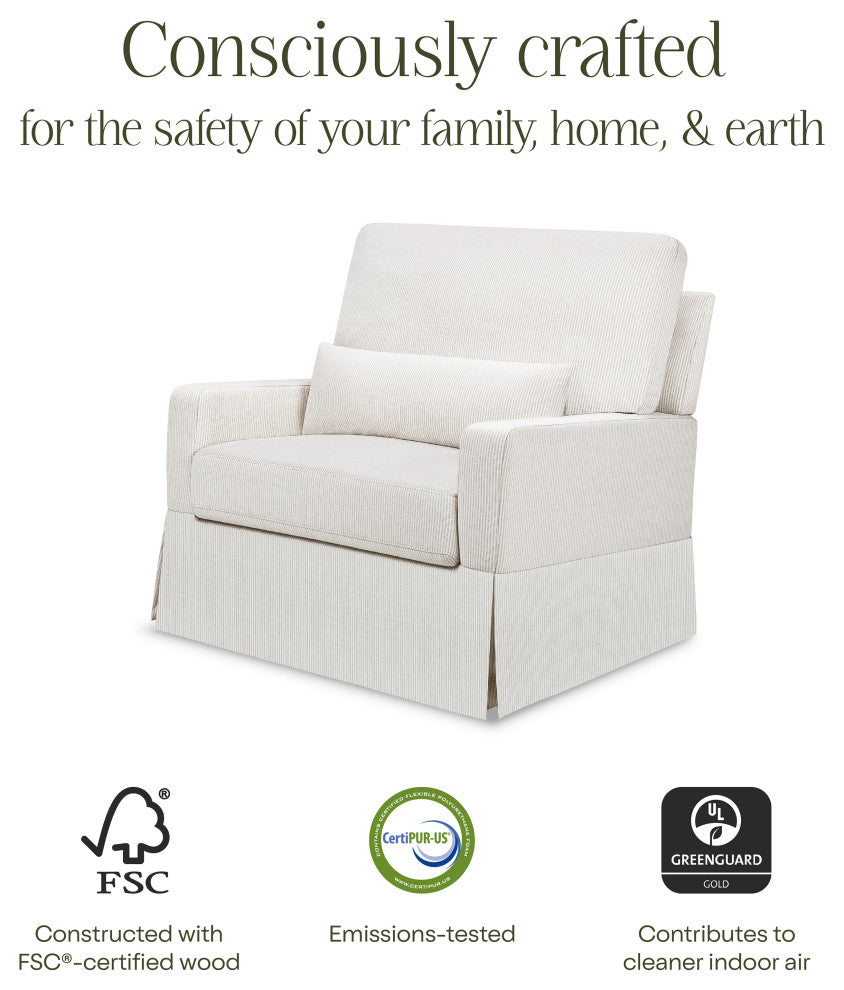 Crawford Pillowback Chair and a Half Comfort Swivel Glider, Fog Chatham Stripe Performance Eco-Weave