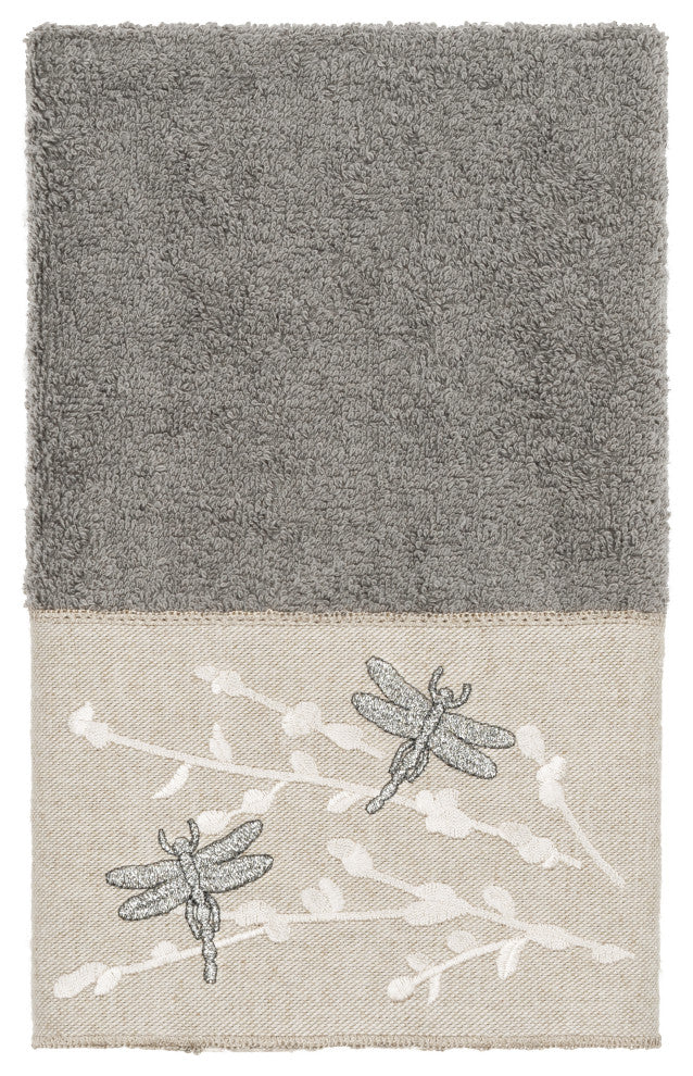 Linum Home Turkish Cotton Braelyn 3-Piece Embellished Towel Set, Dark Gray