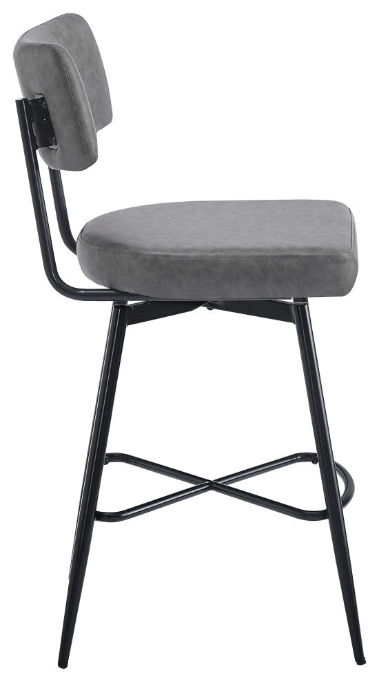 GDF Studio 26" Retro PU Leather Counter Stools, Metal Frame, Set of 2, Gray