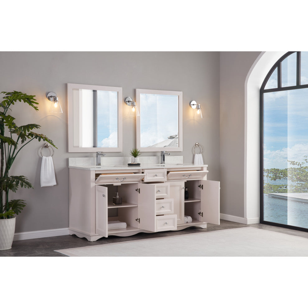 Legion Furniture WS2512 Series Bathroom Sink Vanity, Dreamy White, 72", Artificial Stone Top, Double Sink