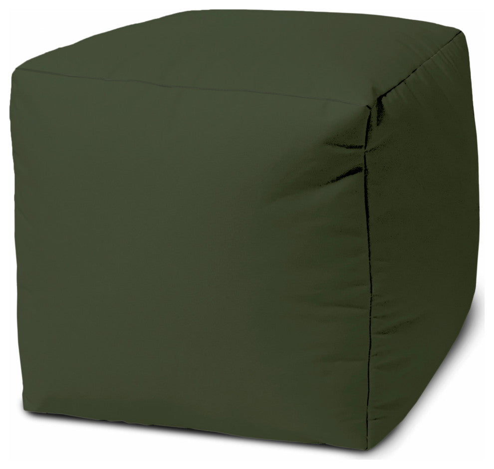 17  Cool Dark Khaki Green Solid Color Indoor Outdoor Pouf Ottoman