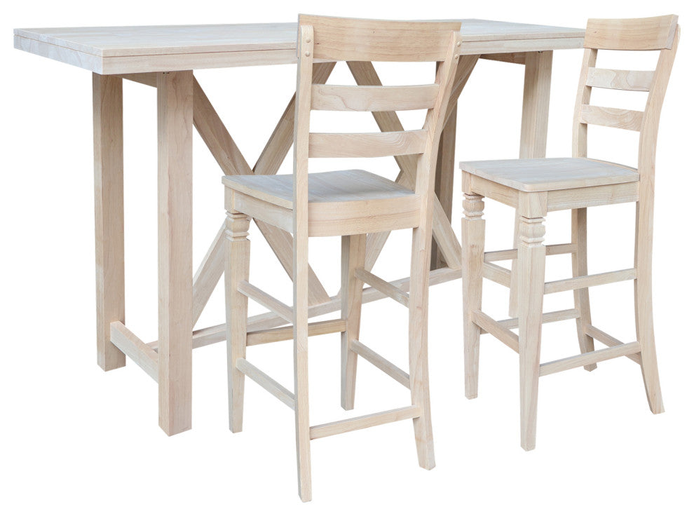 Bar Height Table With 2 Ladder Back Bar Stools - 30". Seat Height