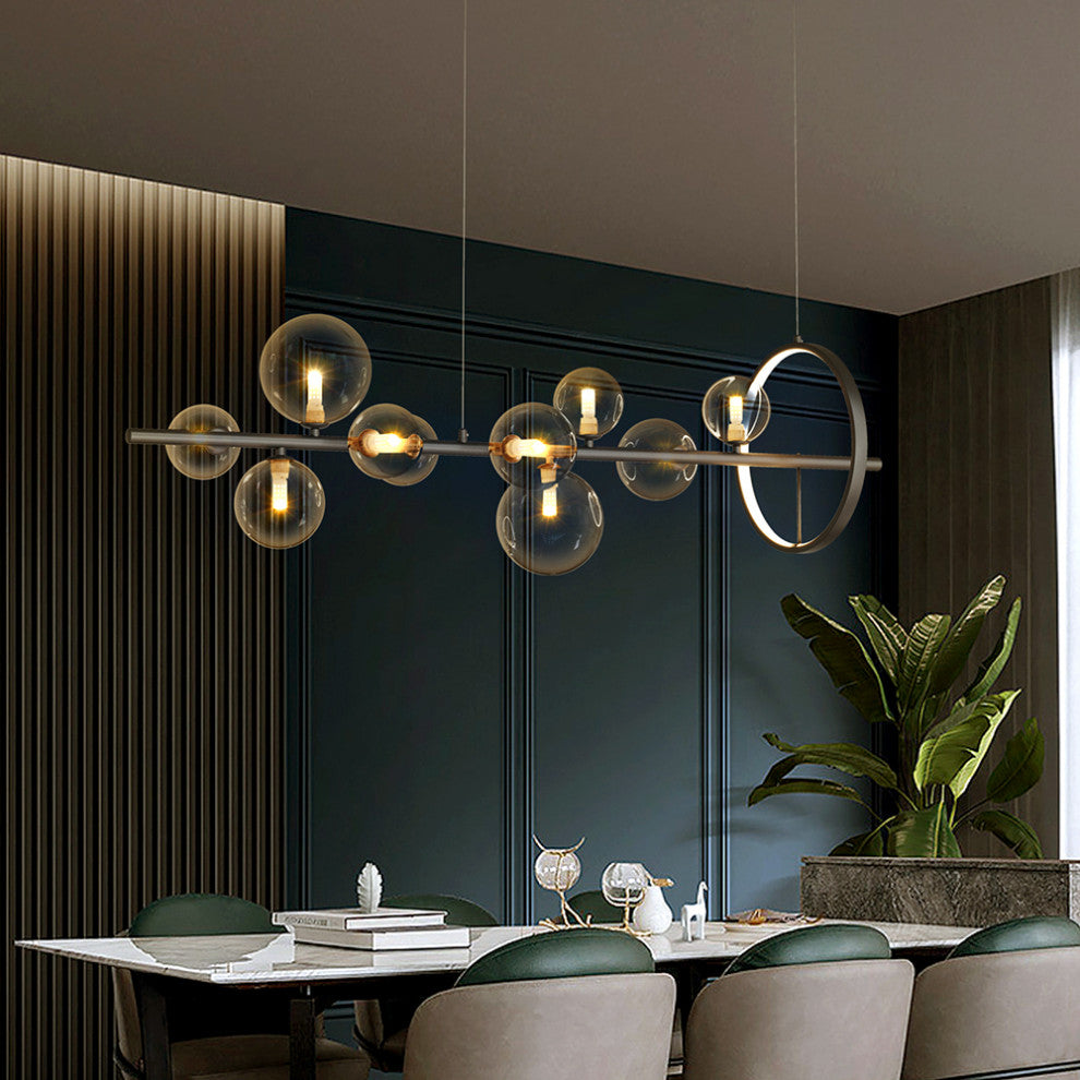 Bubi Modern Black Island Pendant Light for Kitchen 10-Light Globe Glass Shade