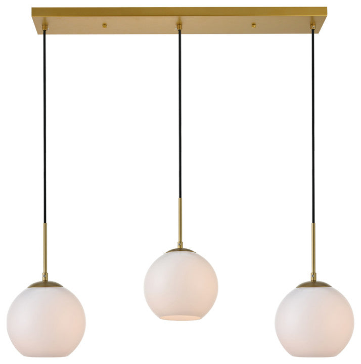 Baxter 3 Light Pendant, Brass And Frosted White