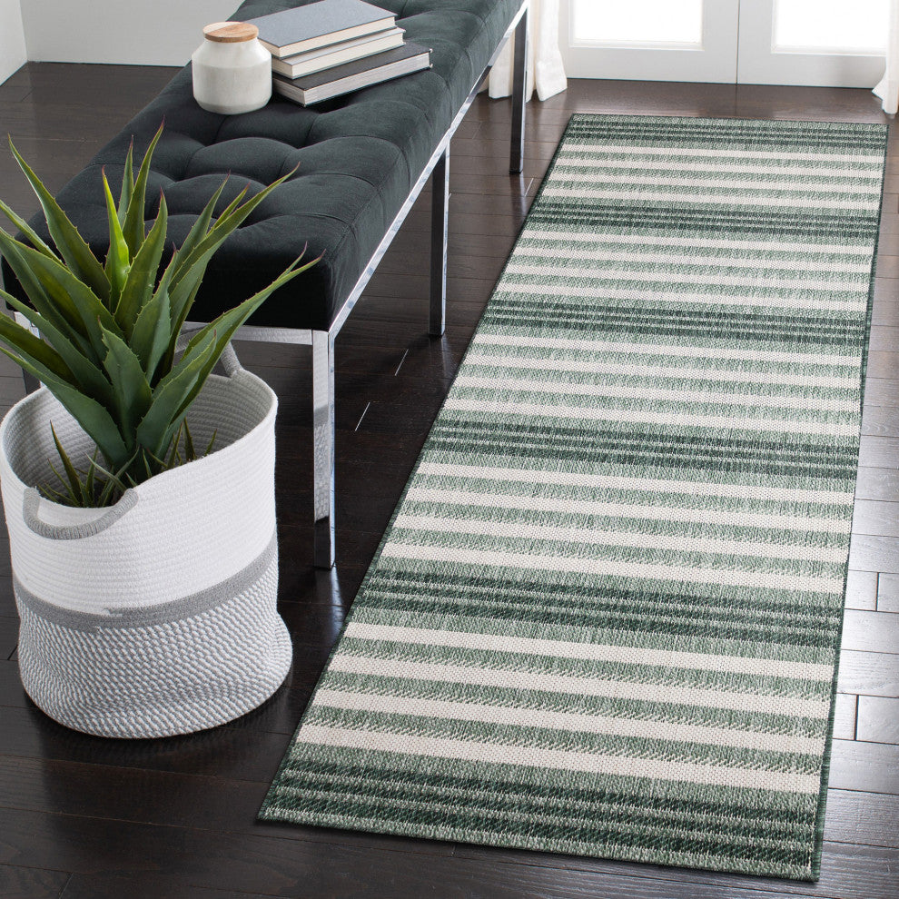 Malibu Faded Stripe Indoor/Outdoor Rug, Green, 1'11"x4'11" Runner