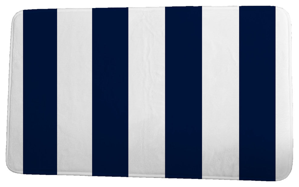 Nantucket Rugby Stripe Stripe Print Bath Mat, Navy, 21"x34"