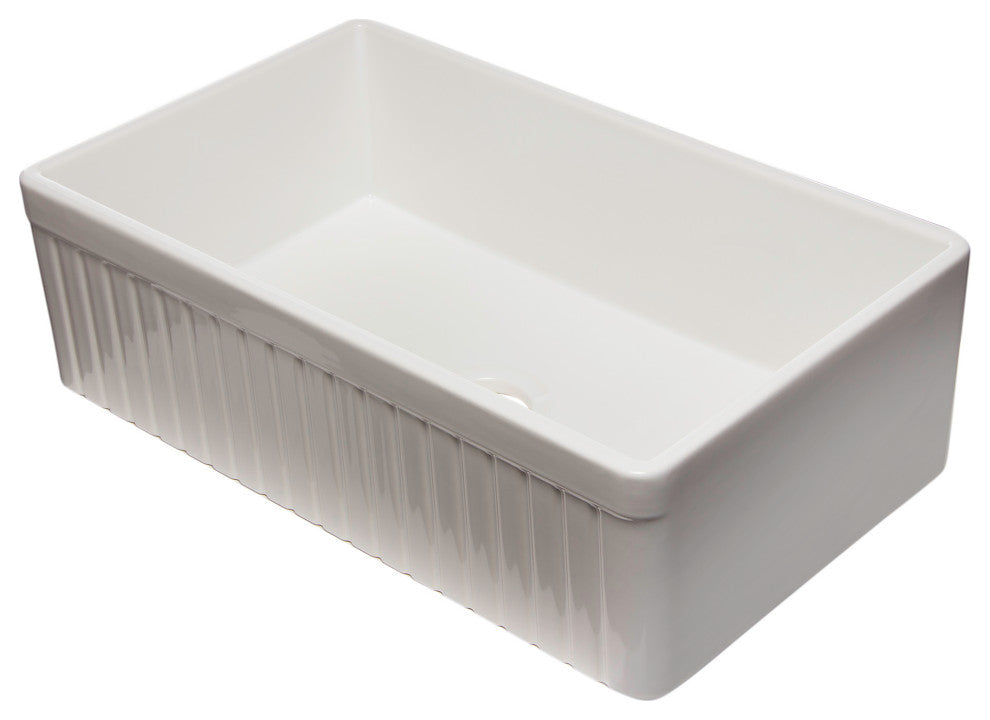 ALFI brand AB532-W 33 Inch  White Single Bowl Fluted Fireclay Farm Sink