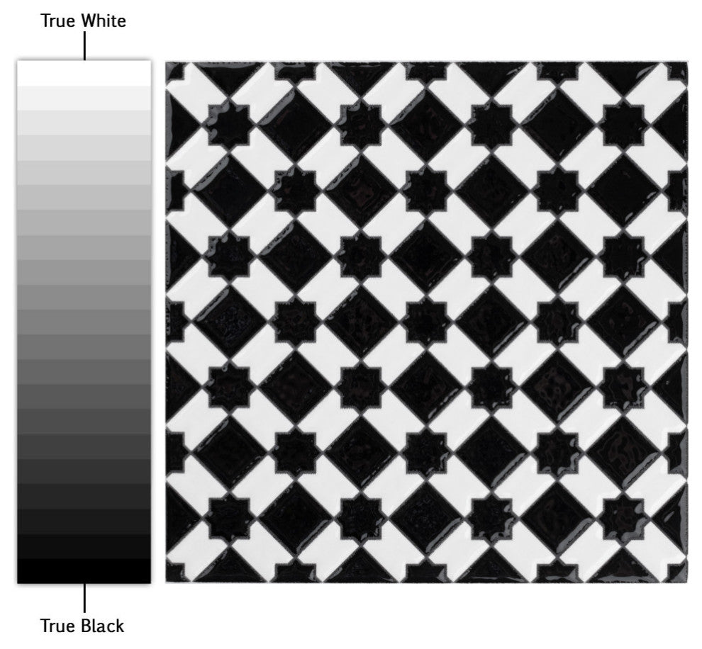 Sevillano Giralda Checkerboard Glossy Black and White Ceramic Wall Tile
