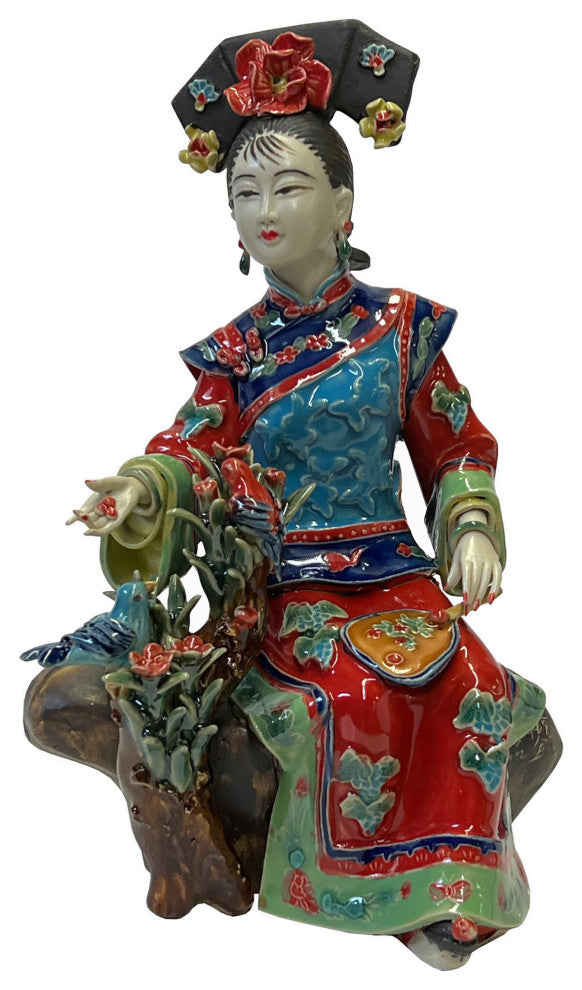 Chinese Oriental Porcelain Qing Style Dressing Hat Lady Figure Hws3090