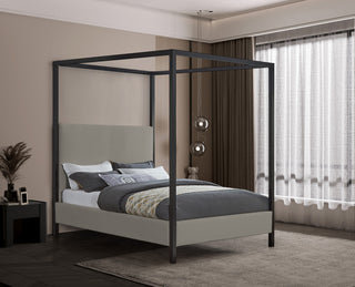 James Linen Textured Fabric Upholstered Bed, Gray, Queen