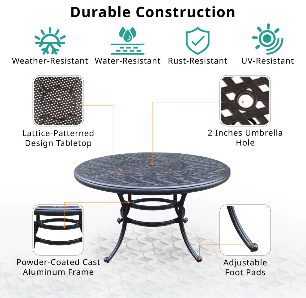 Carlsbad 52" Cast Aluminum Round Dining Table, Dark Lava Bronze