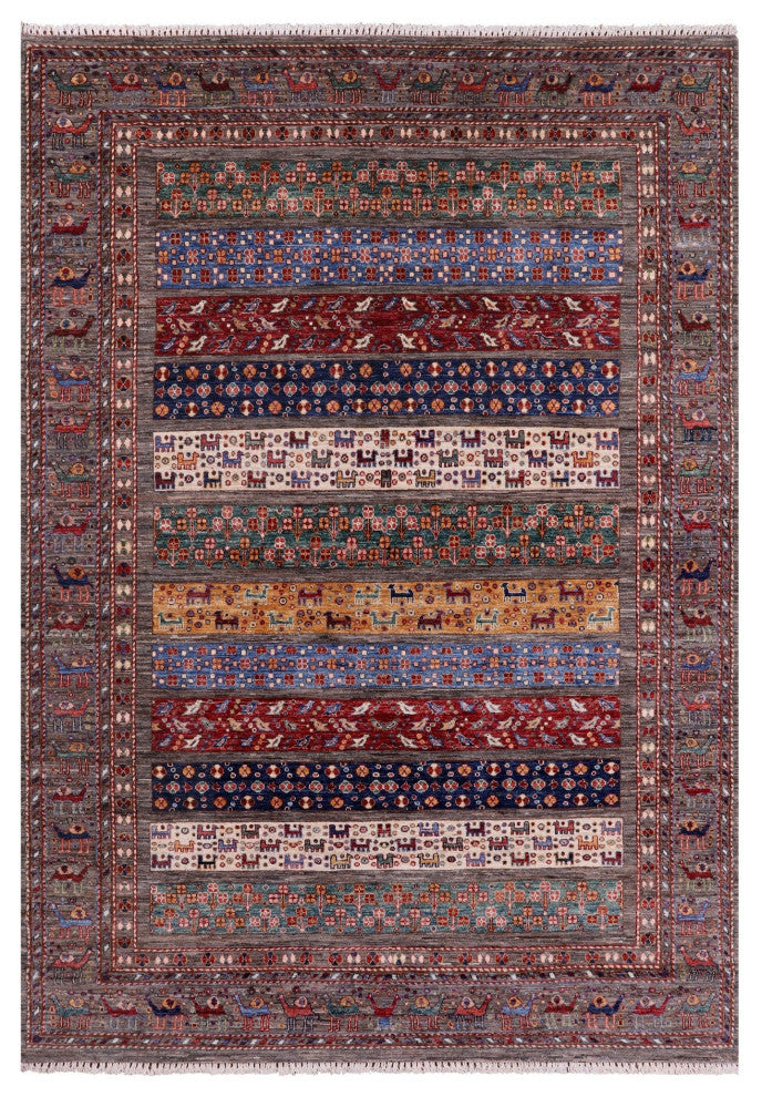 Tribal Persian Gabbeh Hand Knotted Rug 6' 11" X 9' 9" Q10446