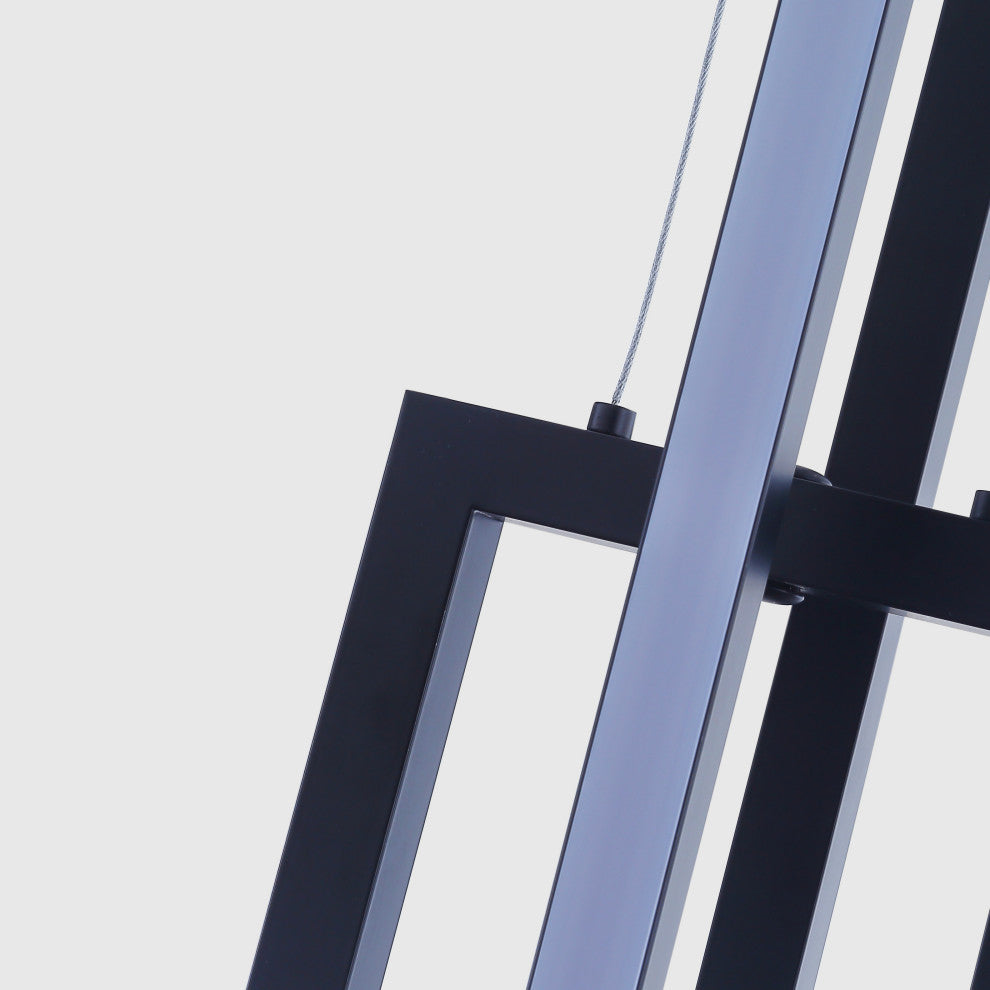 2-Light Rectangle LED Pendant Light Chandelier, Black