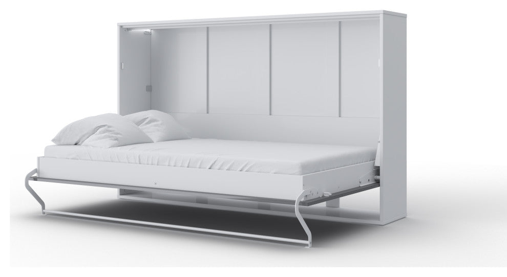 INVENTO Horizontal Wall Bed with LED with mattress 47.2"x78.7", White/Grey