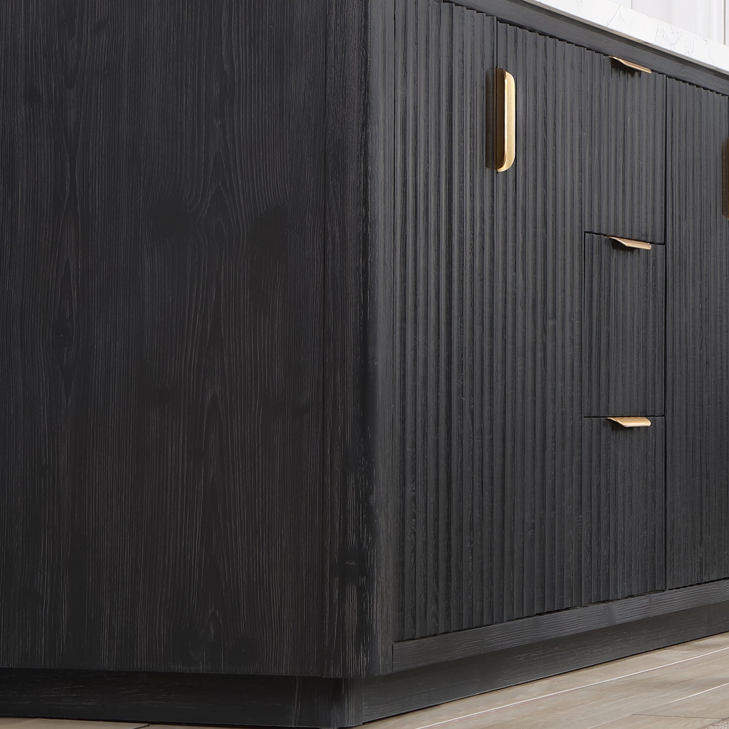 Vinnova Cadiz Bath Vanity, Composite Stone Top, Black, 60", No Mirror