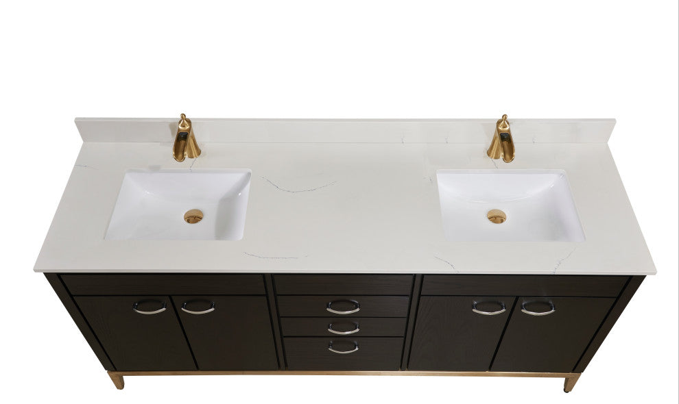 Belluno Composite Stone Vanity Top, Milano White With White Sinks, 73"