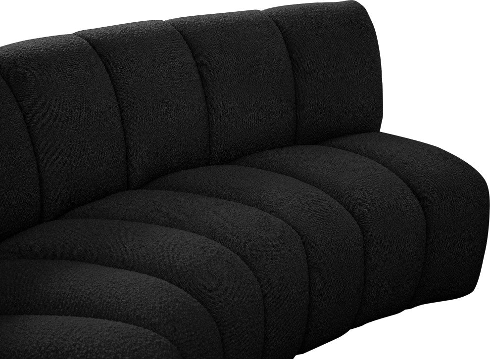 Infinity Black Boucle Fabric Upholstered Arc Shaped Modular Sectional, Black, 2-Piece, Arc-Shaped