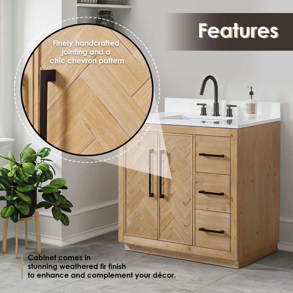 Bellavia Bath Vanity, Weathered Fir, 36", No Mirror