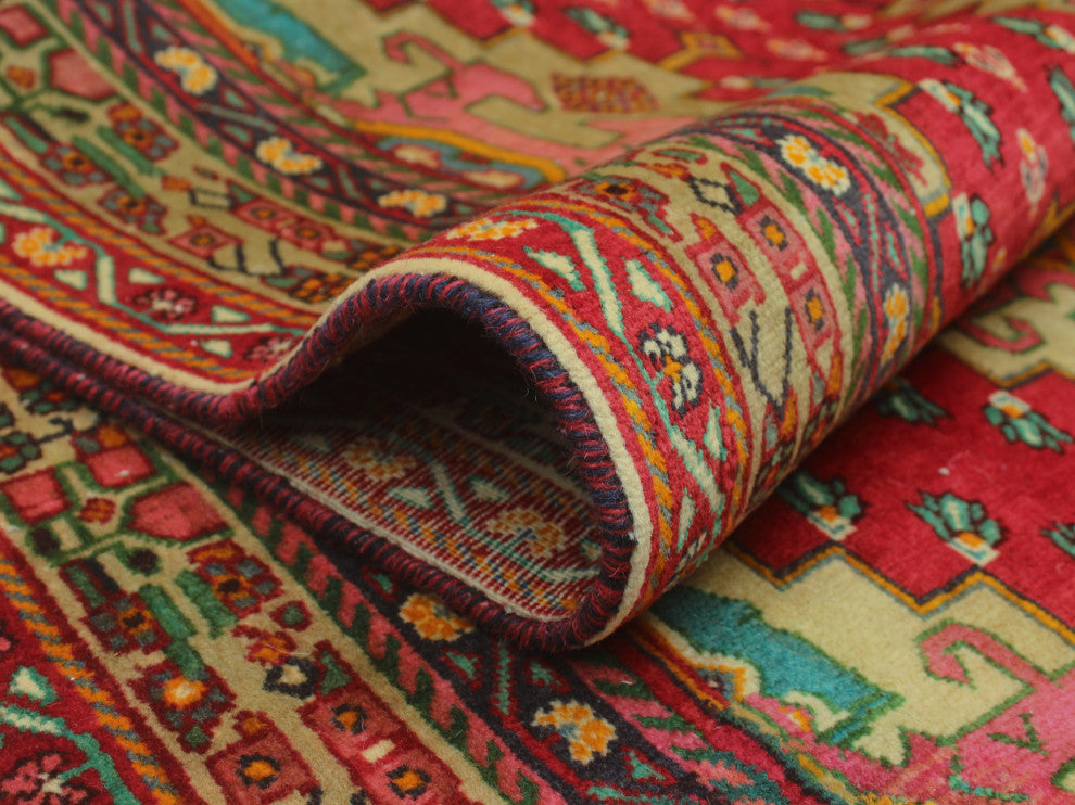 Fine Vintage Distressed Lahor 76 Red Rug