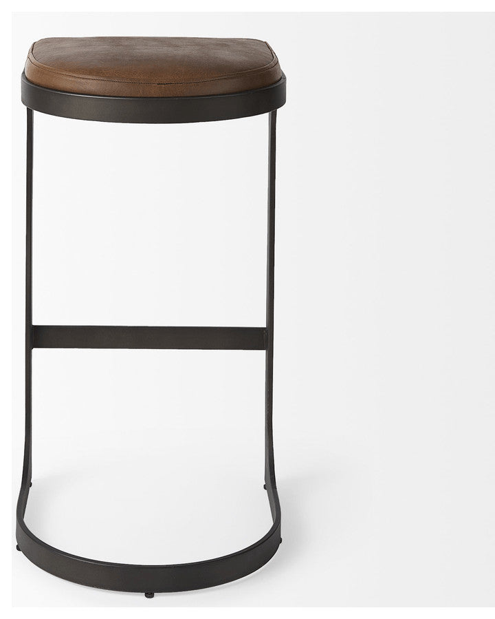 Brown Leather C Shape Metal Bar Stool