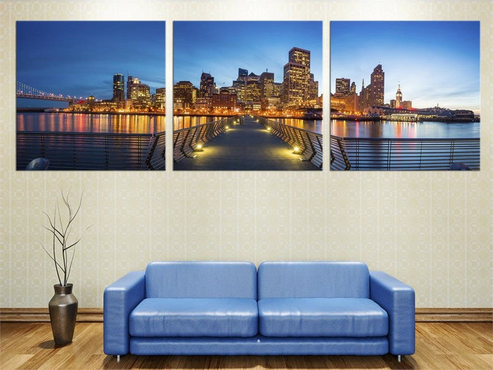 Pier 14 View, San Francisco, Canvas Print, 3 Panel Split, Triptych, 45