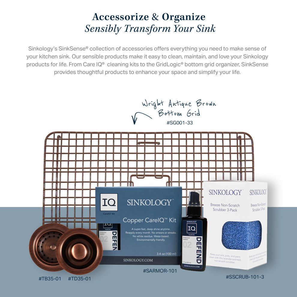 SinkSense Wright Antique Brown 28"x17" Kitchen Sink Bottom Grid