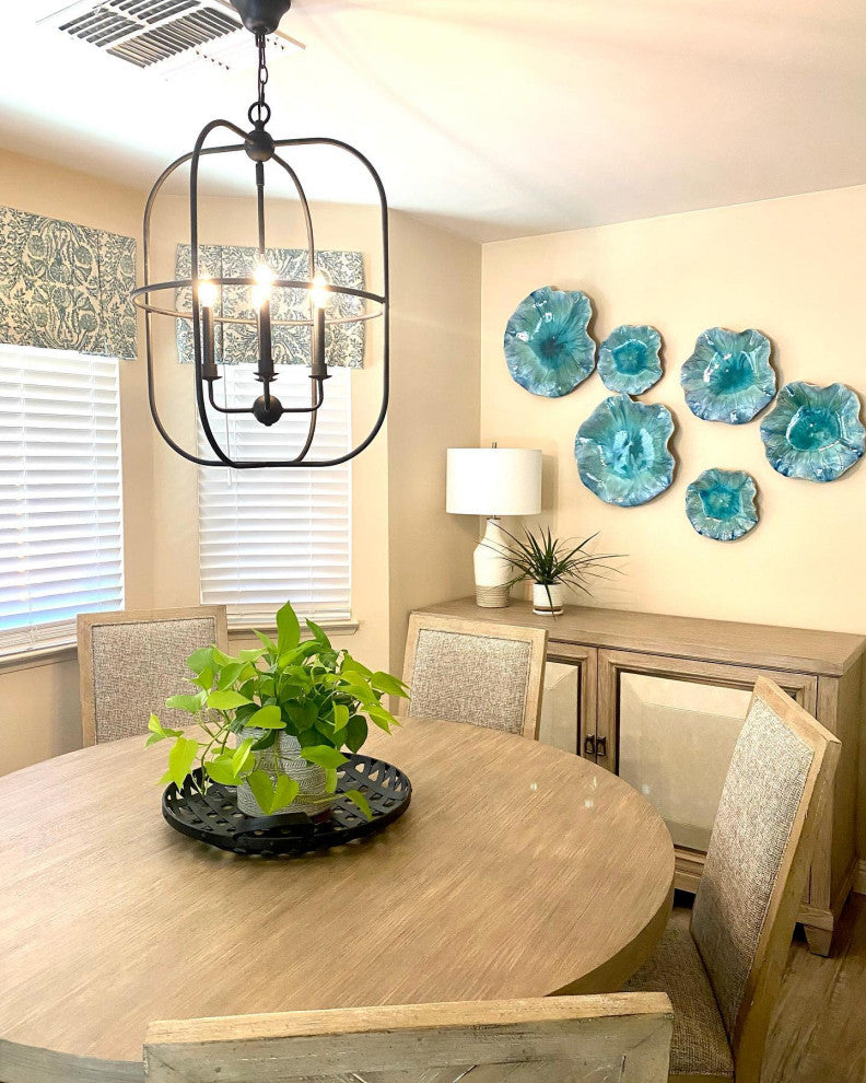Turquoise Aqua Lily Pad Wall Art, 3-Piece Set, Flower Sculpture Blue Hanging